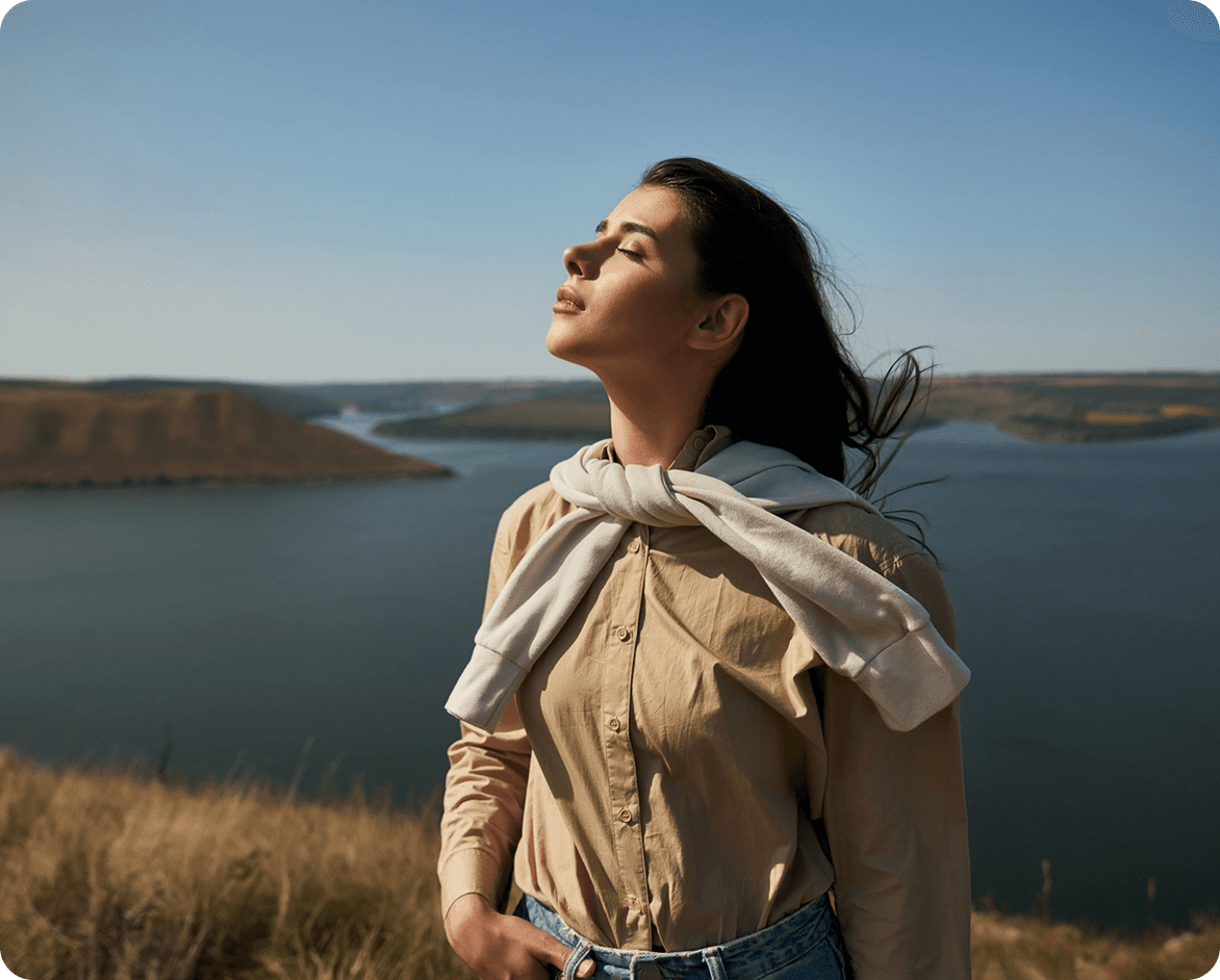 Person in peaceful setting